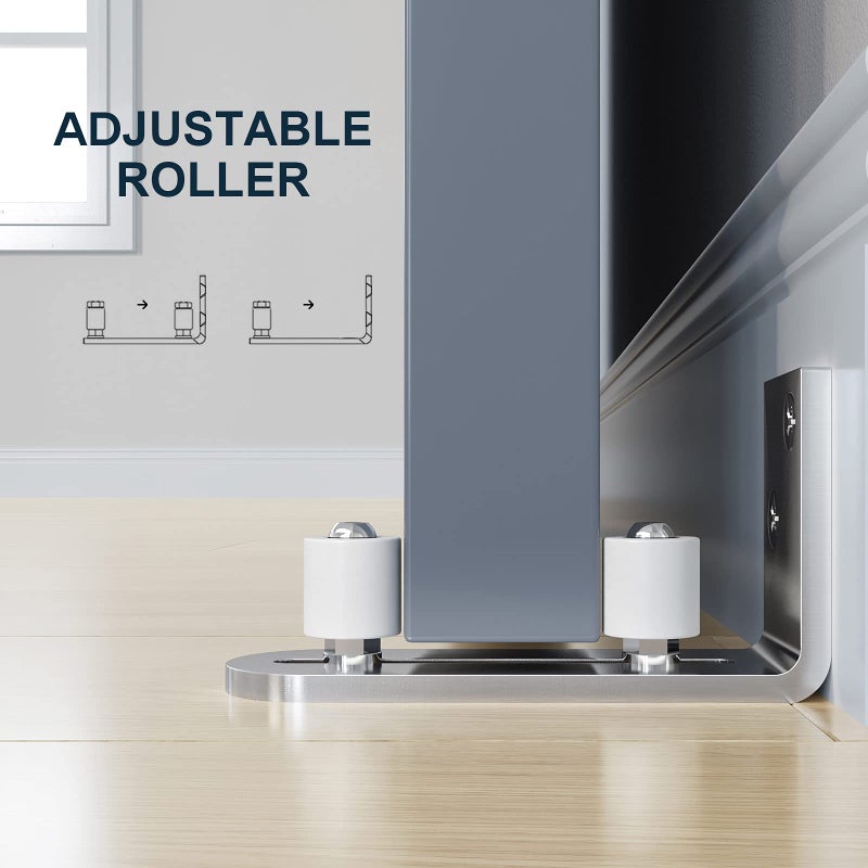 EaseLife Sliding Barn Door Bottom Floor Guide,Ball Bearings Adjustable Stay Roller,Wall Mount System,Flush Flat Bottom Design,2 Assemble Setup Options,Fit All Size Door,Brushed Chrome - Image 4